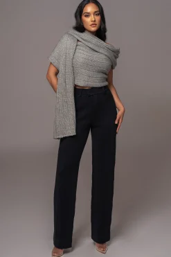JLUXLABEL Grey Soft Life Cable Knit Sweater Top