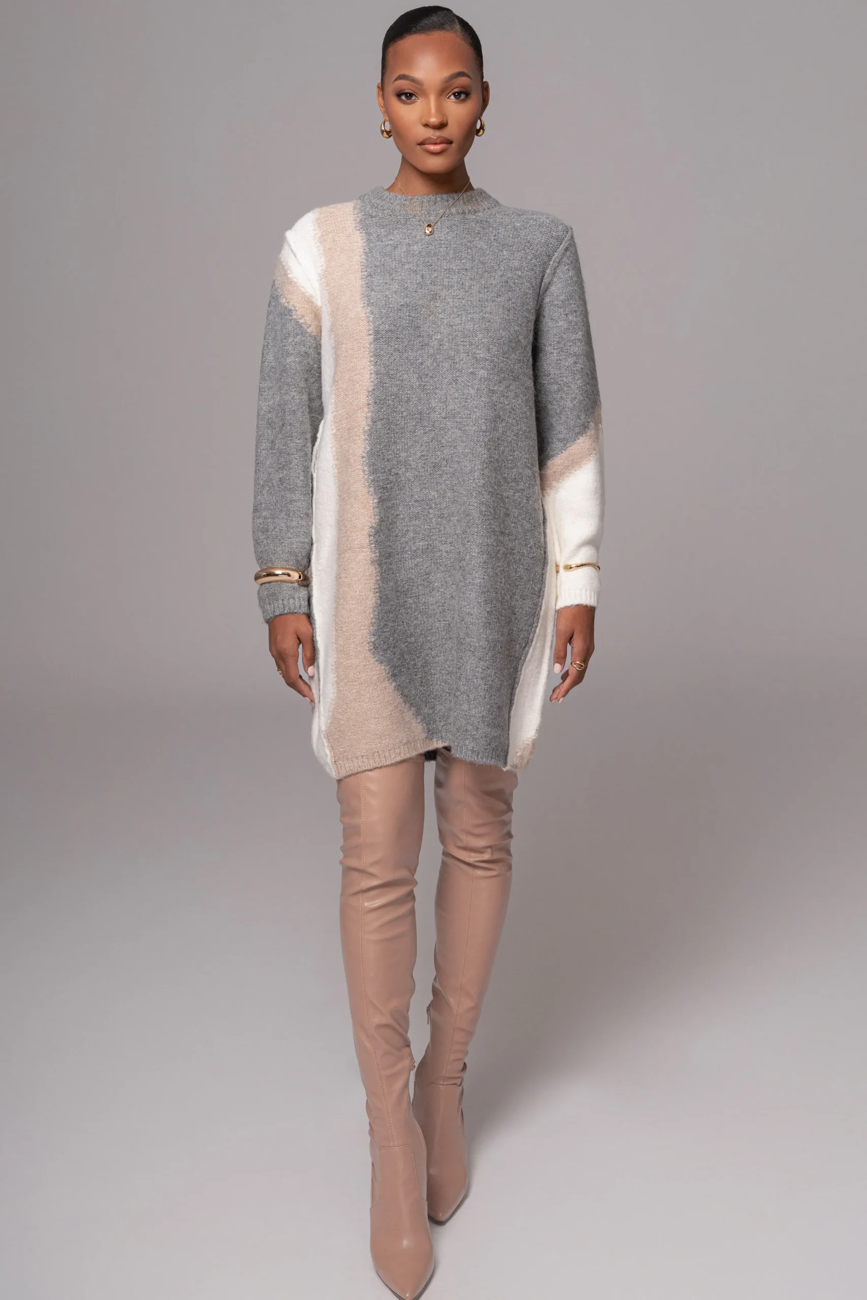 JLUXLABEL Grey Tash Sweater Knit Dress