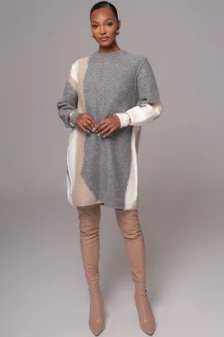 JLUXLABEL Grey Tash Sweater Knit Dress