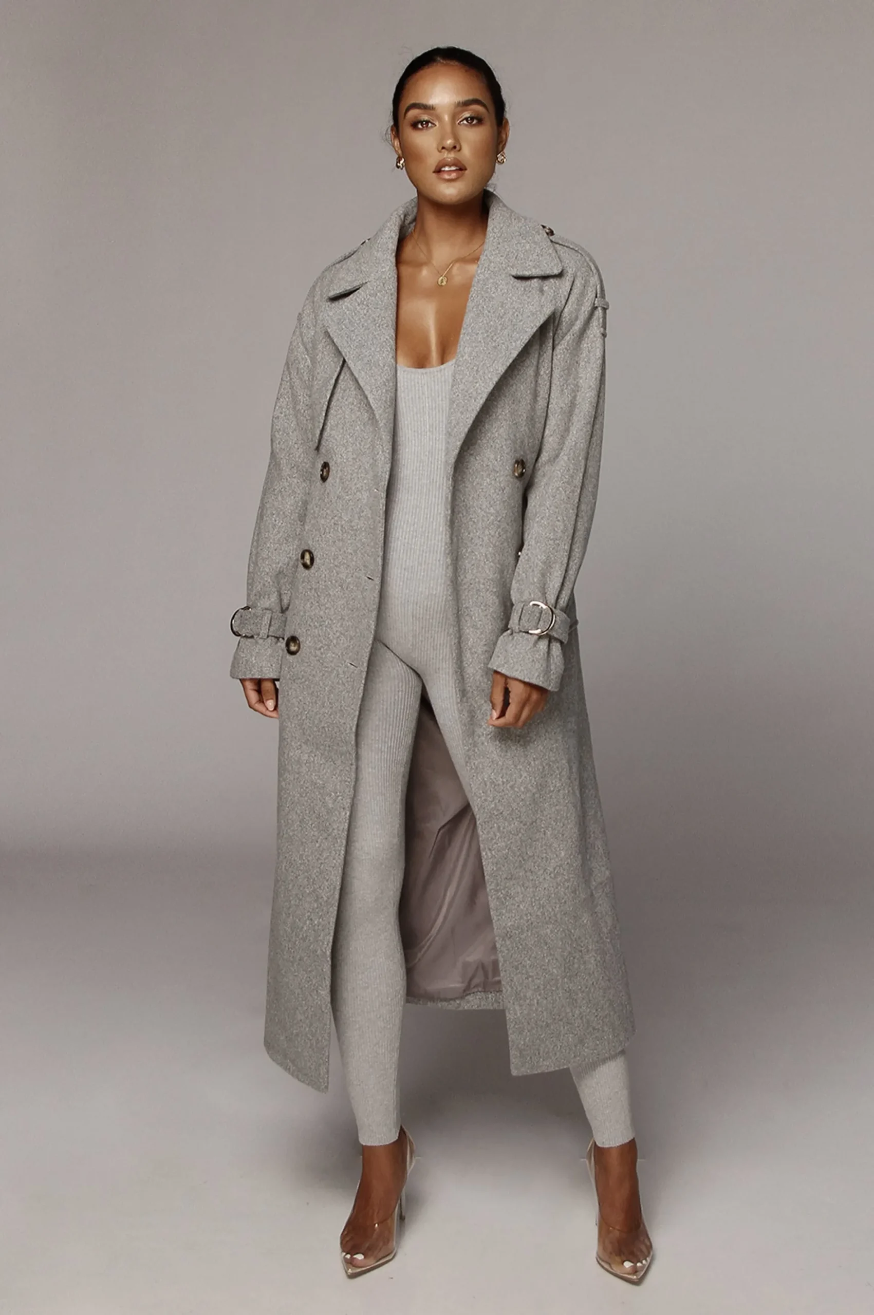 JLUXLABEL Heather Grey Beverly Trench Coat