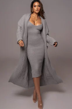 JLUXLABEL Heather Grey Upstate Cable Knit Cardigan