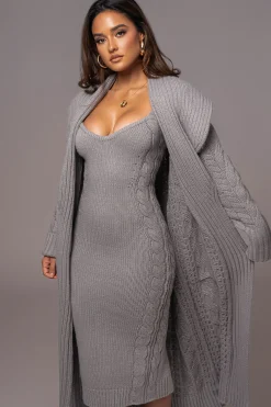 JLUXLABEL Heather Grey Upstate Cable Knit Cardigan