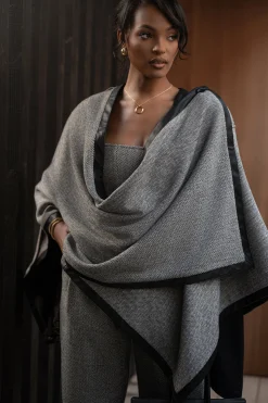 JLUXLABEL Herringbone Reversible Shawl