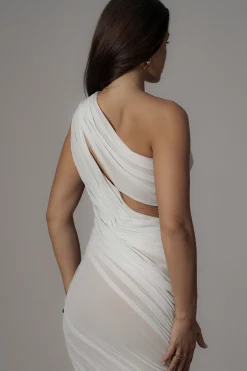 JLUXLABEL Ivory Aura Shimmer Midi Dress