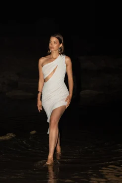 JLUXLABEL Ivory Aura Shimmer Midi Dress