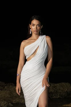 JLUXLABEL Ivory Aura Shimmer Midi Dress