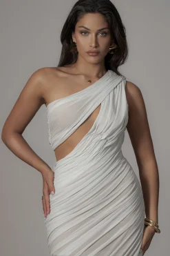 JLUXLABEL Ivory Aura Shimmer Midi Dress