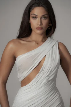 JLUXLABEL Ivory Aura Shimmer Midi Dress