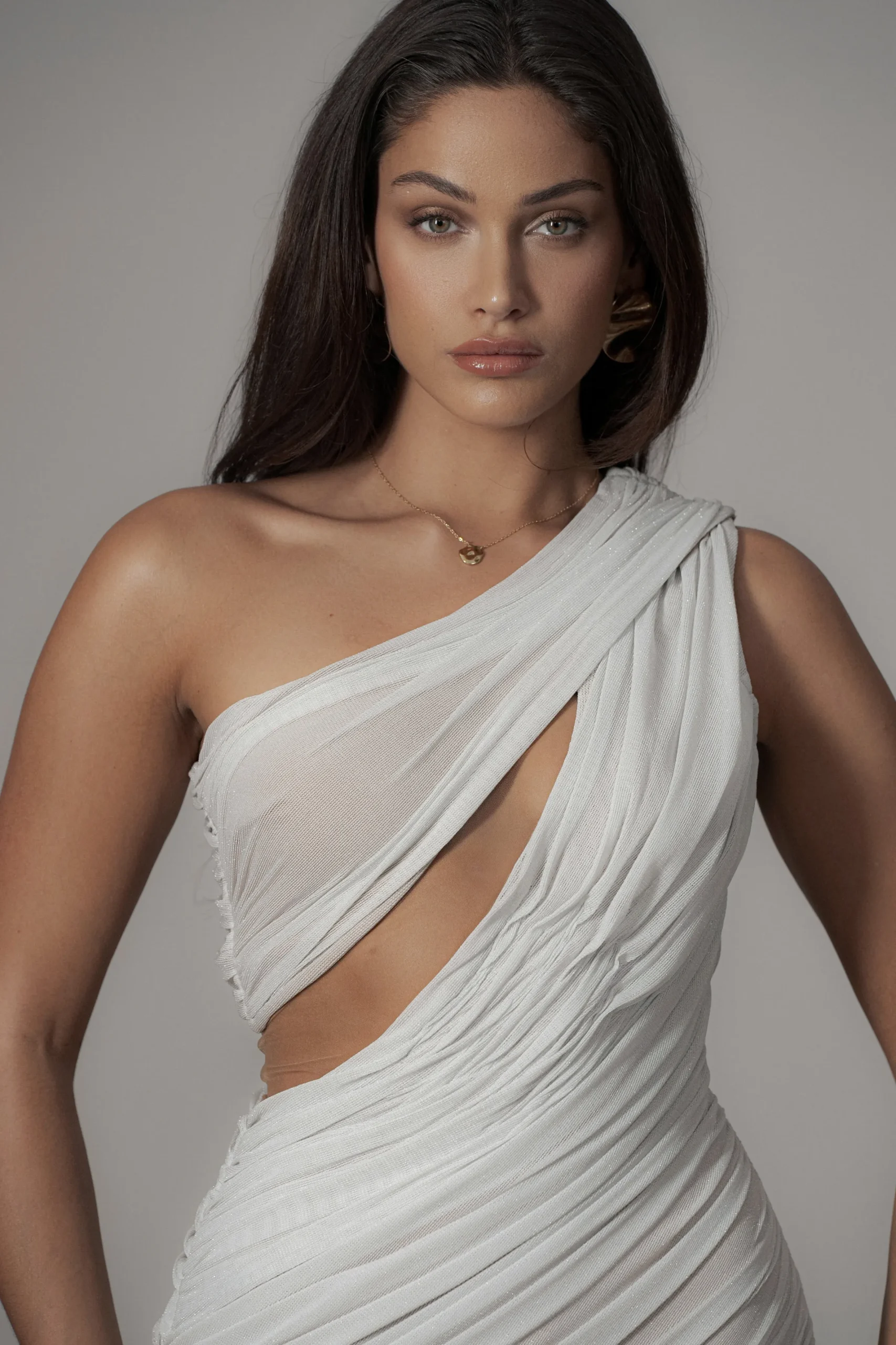 JLUXLABEL Ivory Aura Shimmer Midi Dress