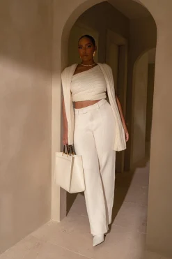 JLUXLABEL Ivory Back In Business Knit Trousers