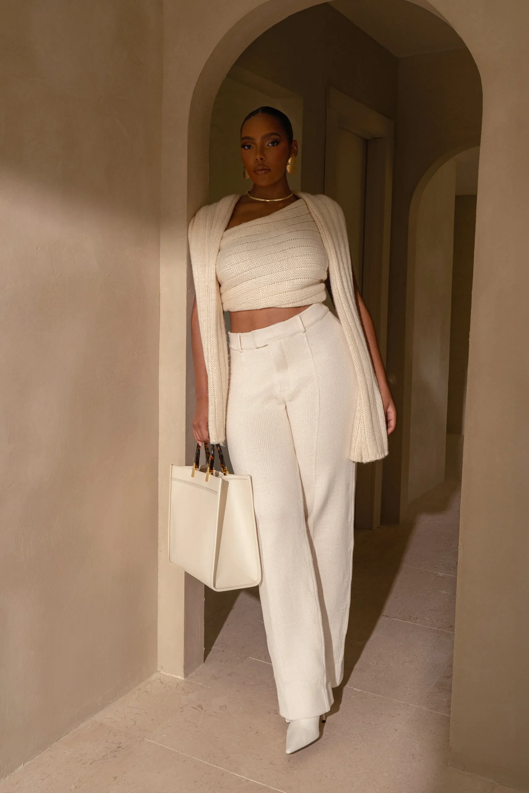 JLUXLABEL Ivory Back In Business Knit Trousers