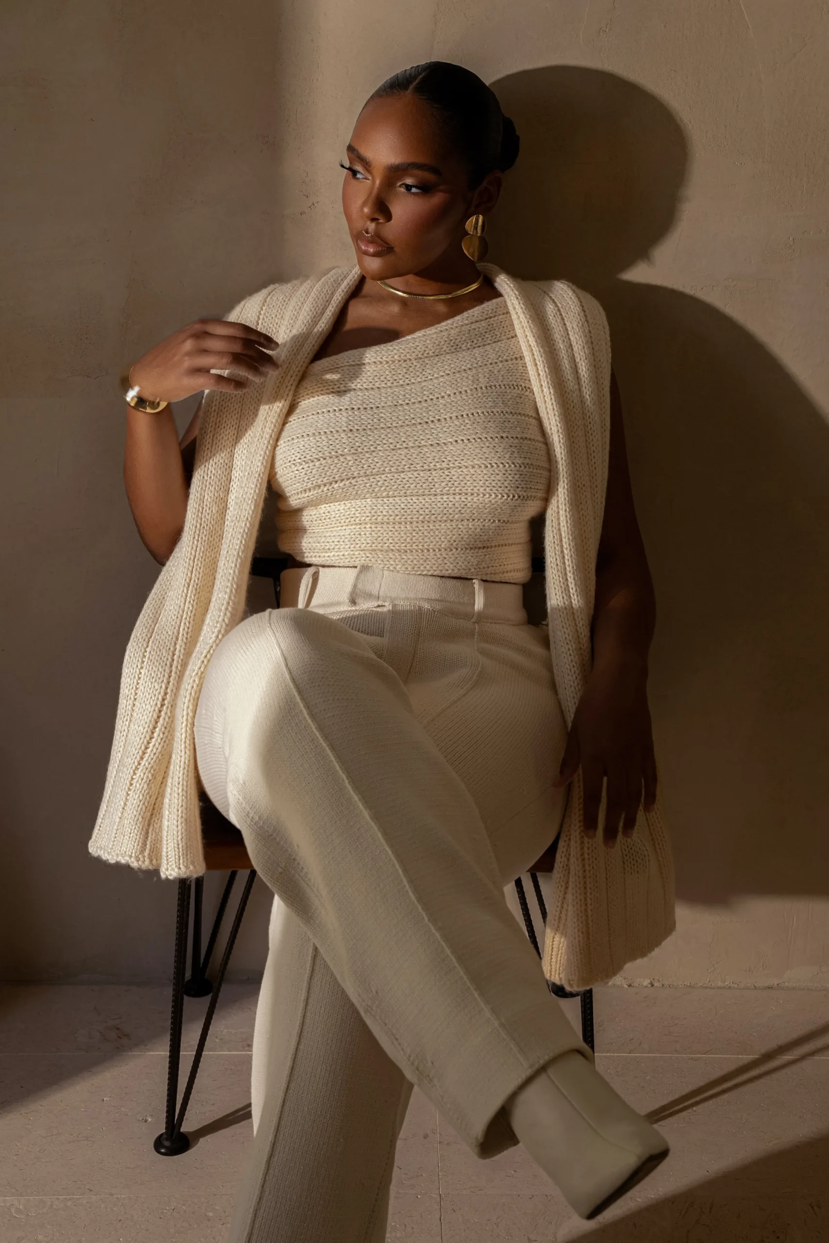 JLUXLABEL Ivory Back In Business Knit Trousers