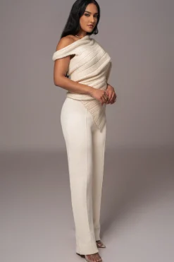 JLUXLABEL Ivory Back In Business Knit Trousers