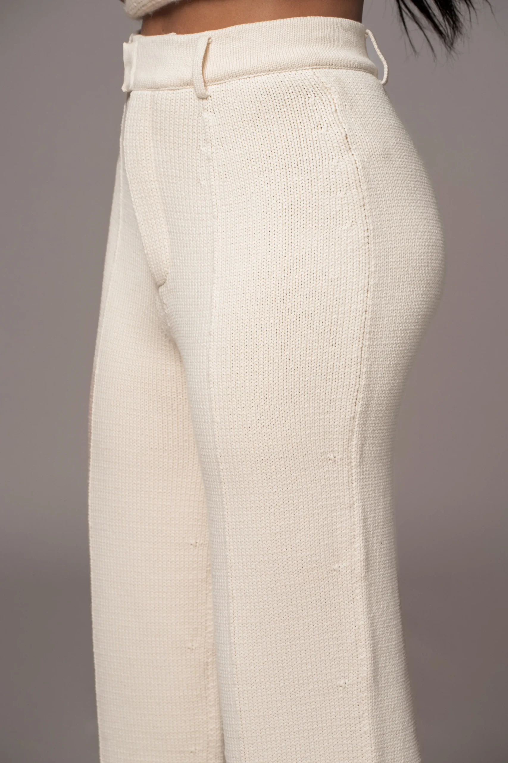 JLUXLABEL Ivory Back In Business Knit Trousers