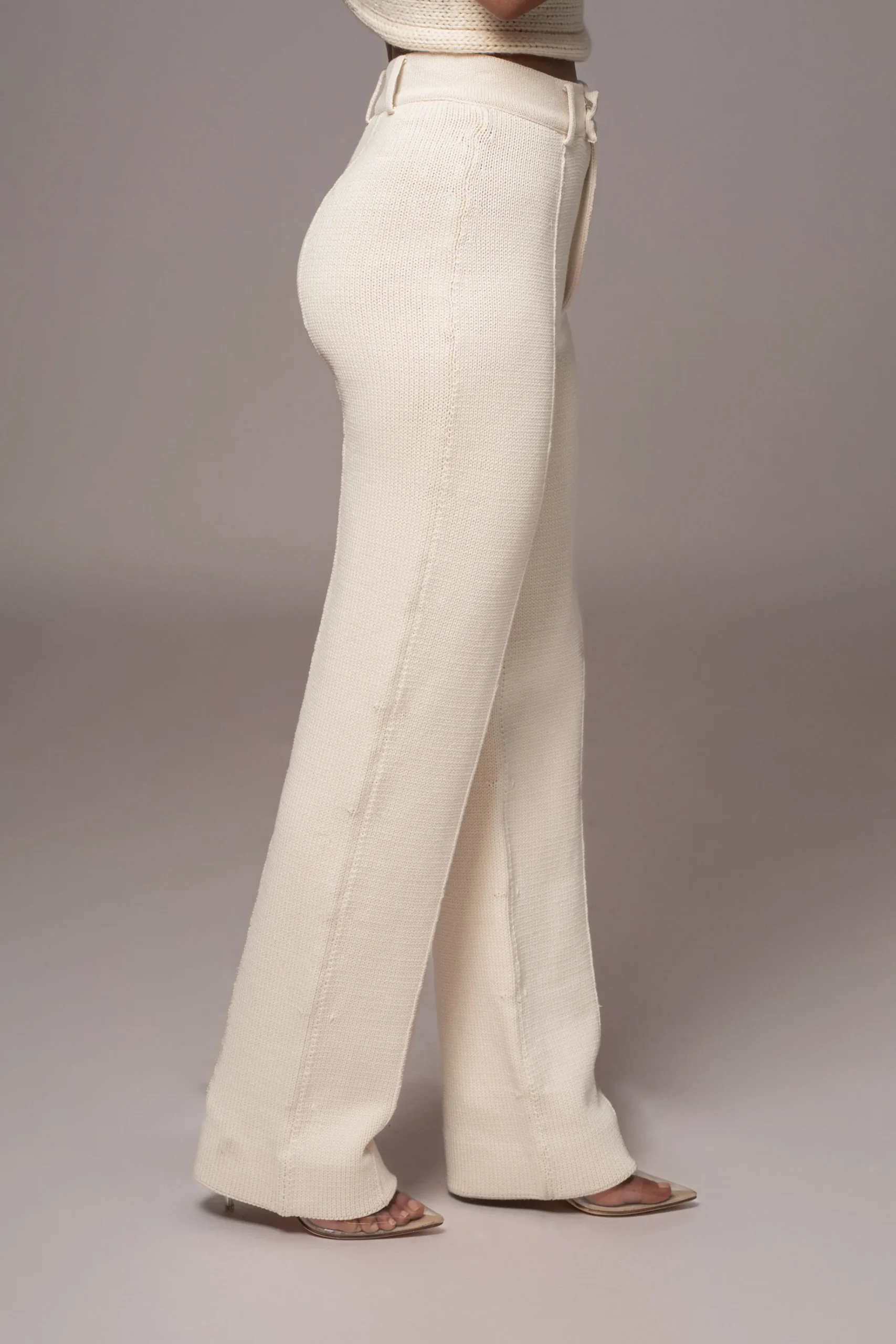 JLUXLABEL Ivory Back In Business Knit Trousers