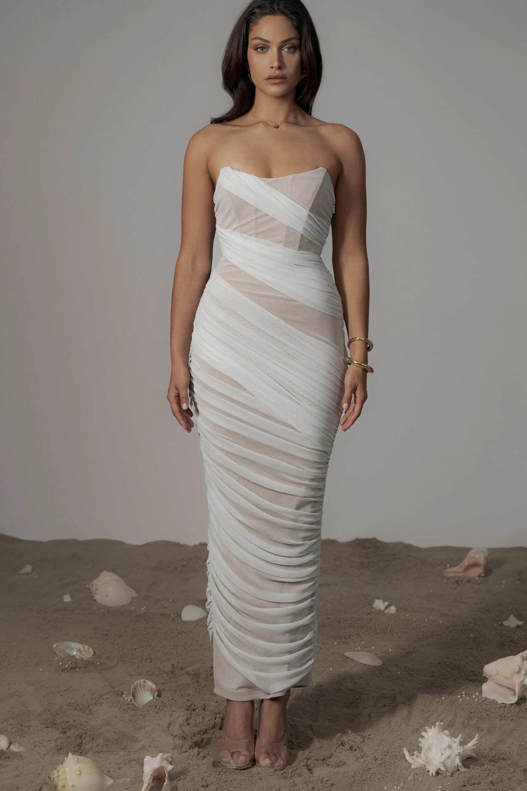 JLUXLABEL Ivory Catalina Lurex Knit Maxi Dress
