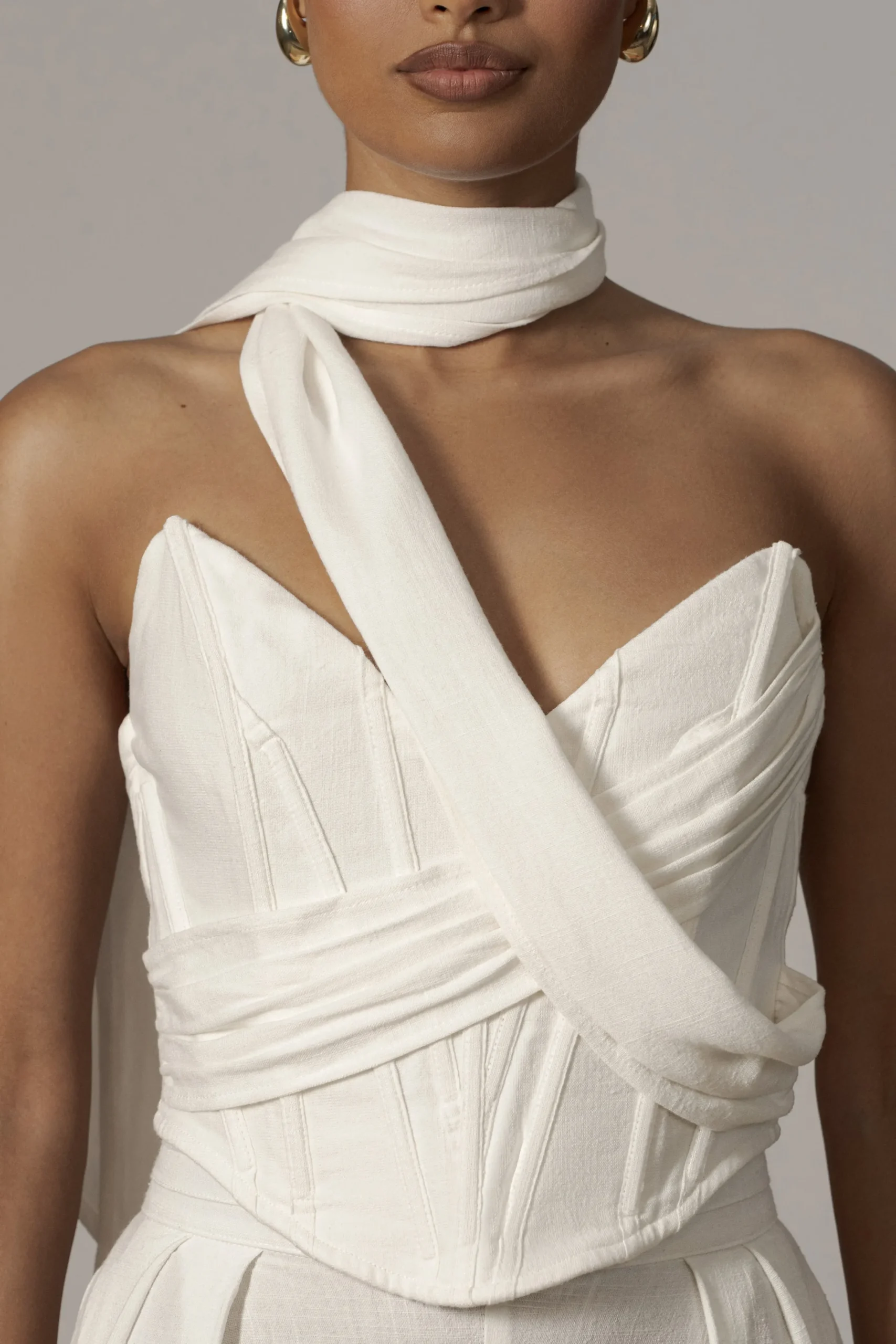 JLUXLABEL Ivory Coastal Bliss Linen Bustier