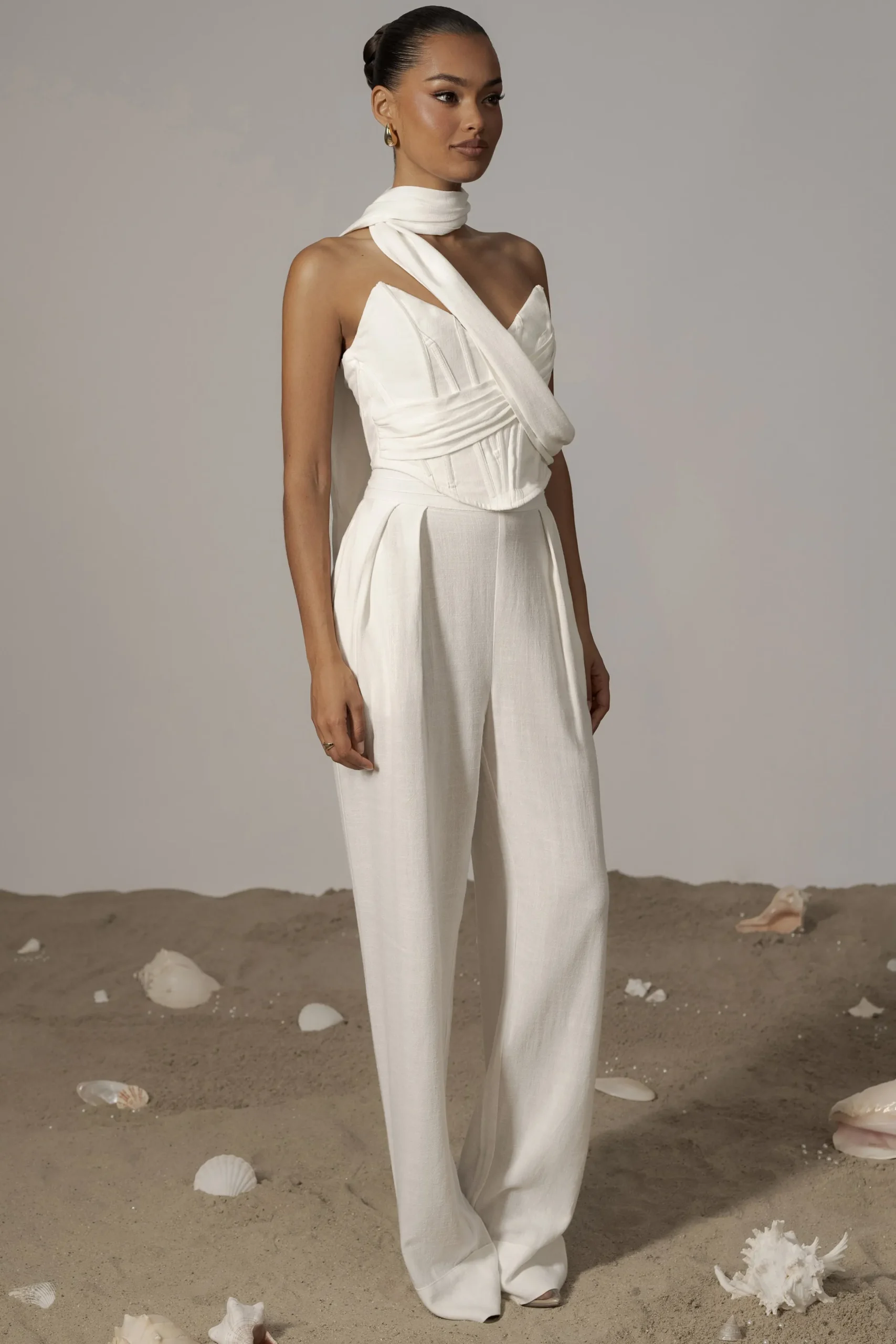 JLUXLABEL Ivory Coastal Bliss Linen Bustier