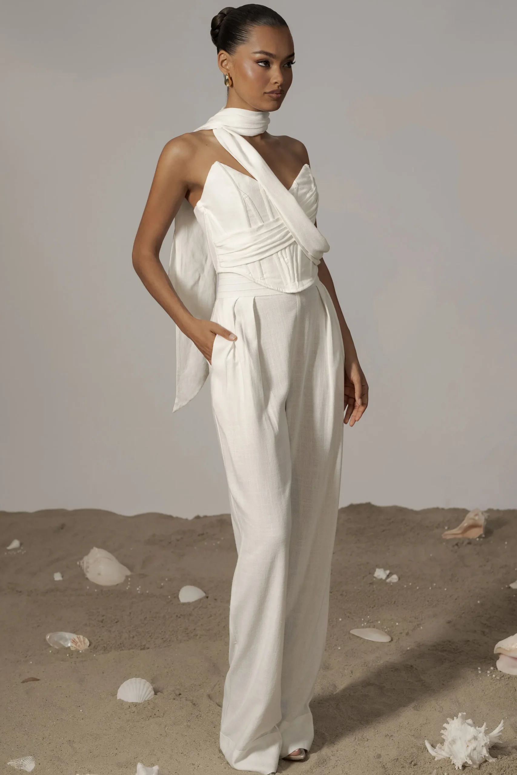 JLUXLABEL Ivory Coastal Bliss Linen Bustier