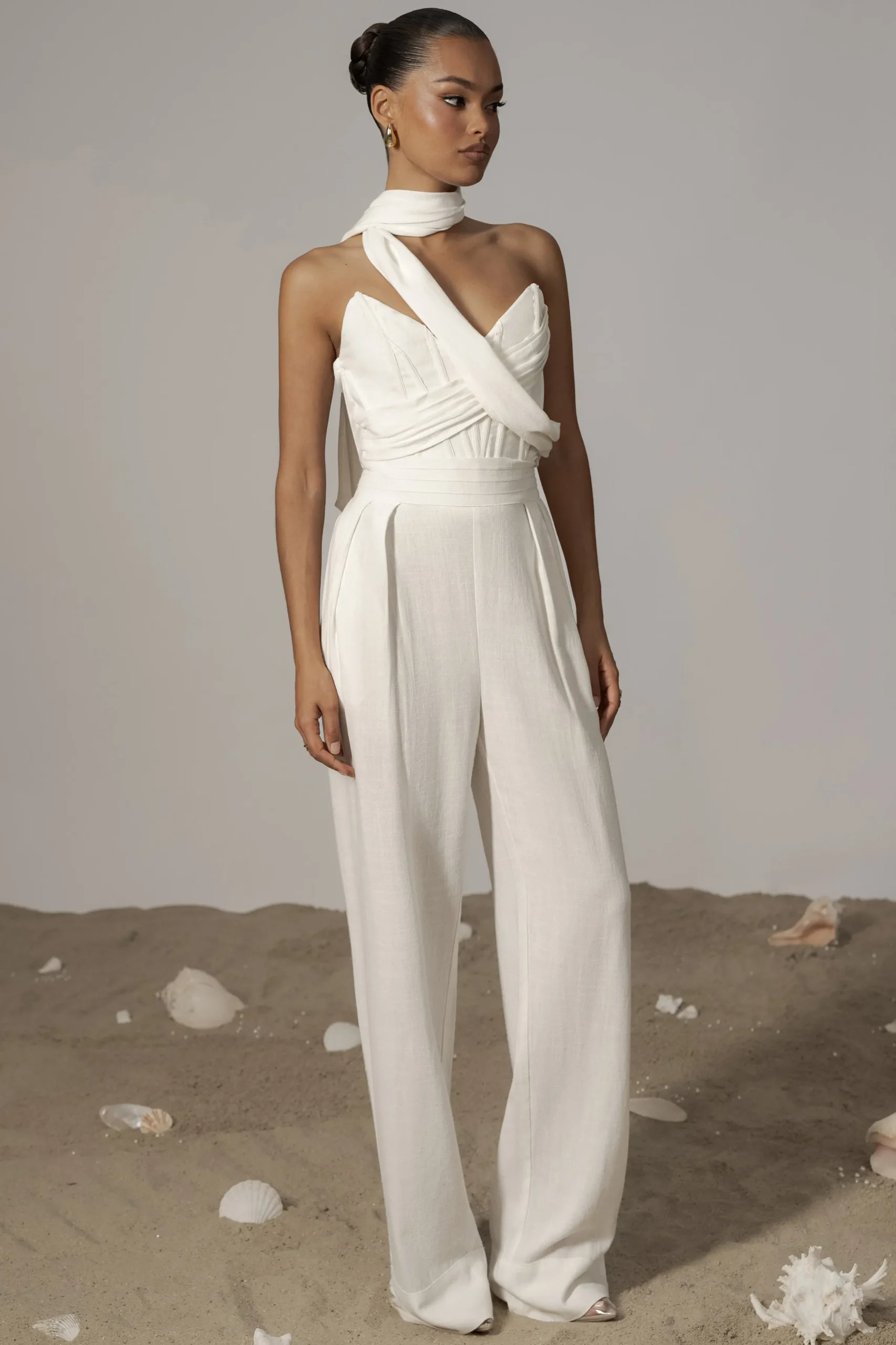 JLUXLABEL Ivory Coastal Bliss Linen Bustier