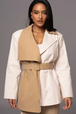JLUXLABEL Ivory Color Block Summit Belted Jacket