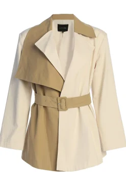JLUXLABEL Ivory Color Block Summit Belted Jacket
