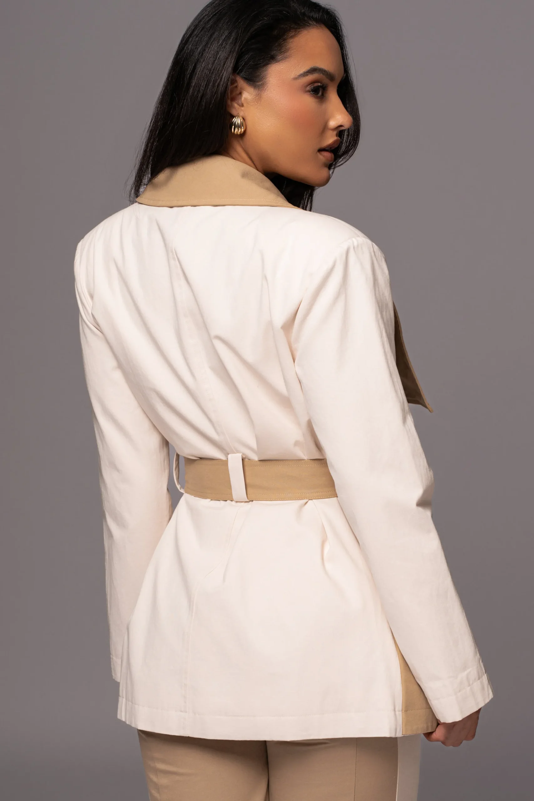 JLUXLABEL Ivory Color Block Summit Belted Jacket