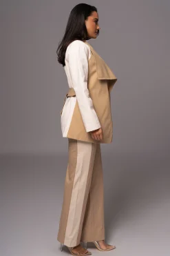 JLUXLABEL Ivory Color Block Summit Belted Jacket