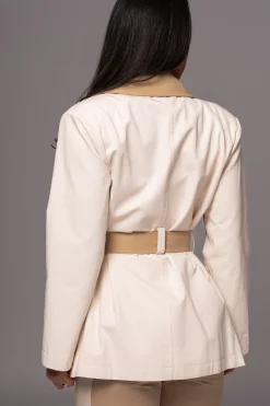 JLUXLABEL Ivory Color Block Summit Belted Jacket