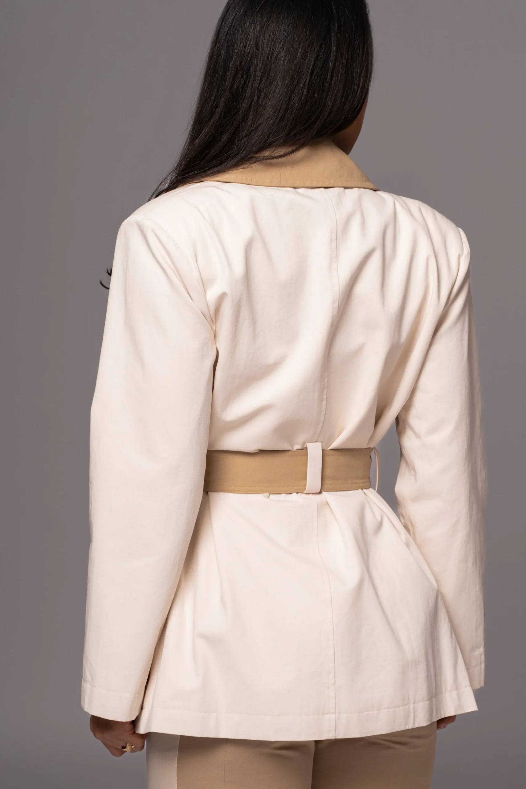 JLUXLABEL Ivory Color Block Summit Belted Jacket