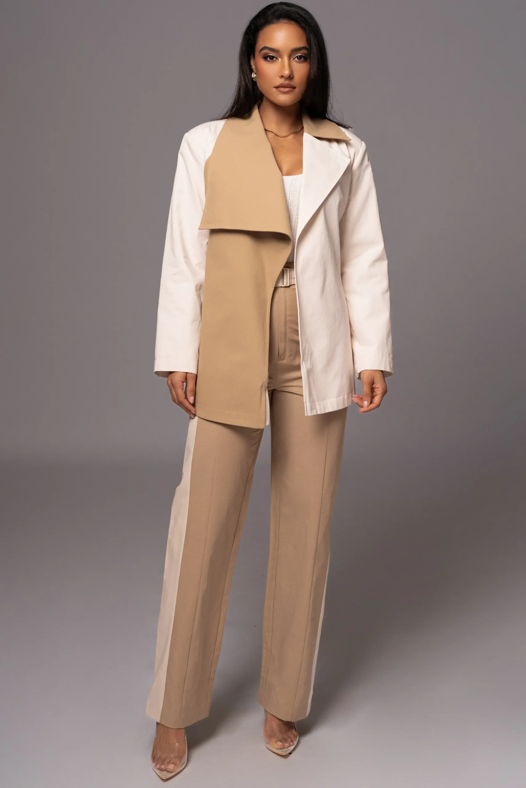 JLUXLABEL Ivory Color Block Summit Belted Jacket