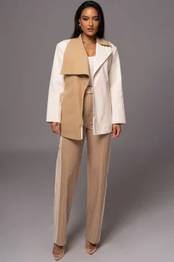 JLUXLABEL Ivory Color Block Summit Belted Jacket