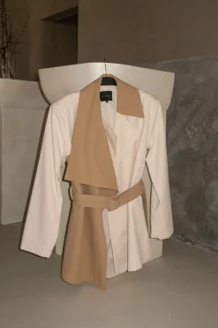 JLUXLABEL Ivory Color Block Summit Belted Jacket