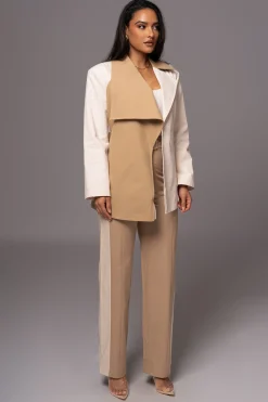 JLUXLABEL Ivory Color Block Summit Belted Jacket