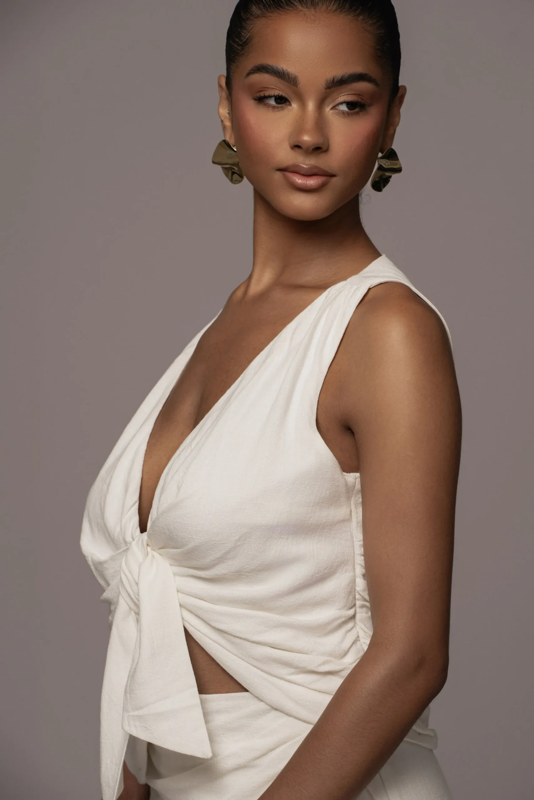 JLUXLABEL Ivory Elicia Linen Top