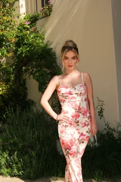 JLUXLABEL Ivory Floral Slinky Visions Of You Maxi Dress