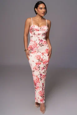 JLUXLABEL Ivory Floral Slinky Visions Of You Maxi Dress