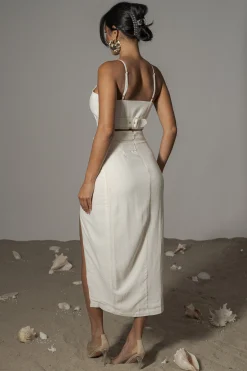 JLUXLABEL Ivory Gisele Linen Slit Skirt