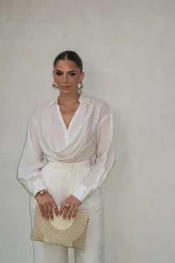 JLUXLABEL Ivory Greta Collared Top