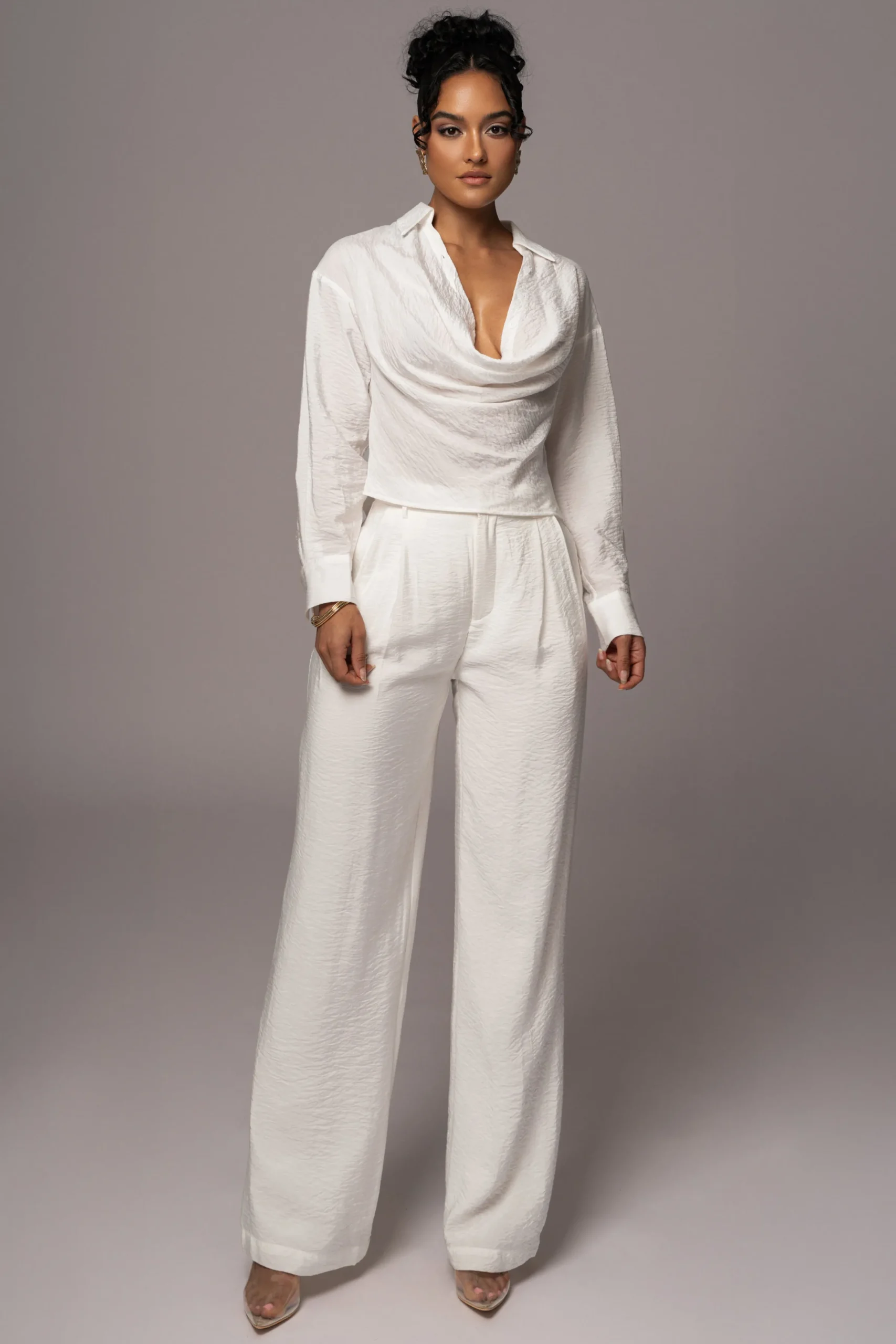 JLUXLABEL Ivory Greta Collared Top