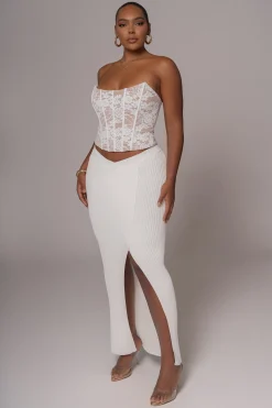 JLUXLABEL Ivory Hamptons Ribbed Slit Skirt