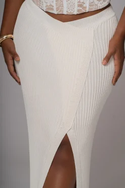 JLUXLABEL Ivory Hamptons Ribbed Slit Skirt