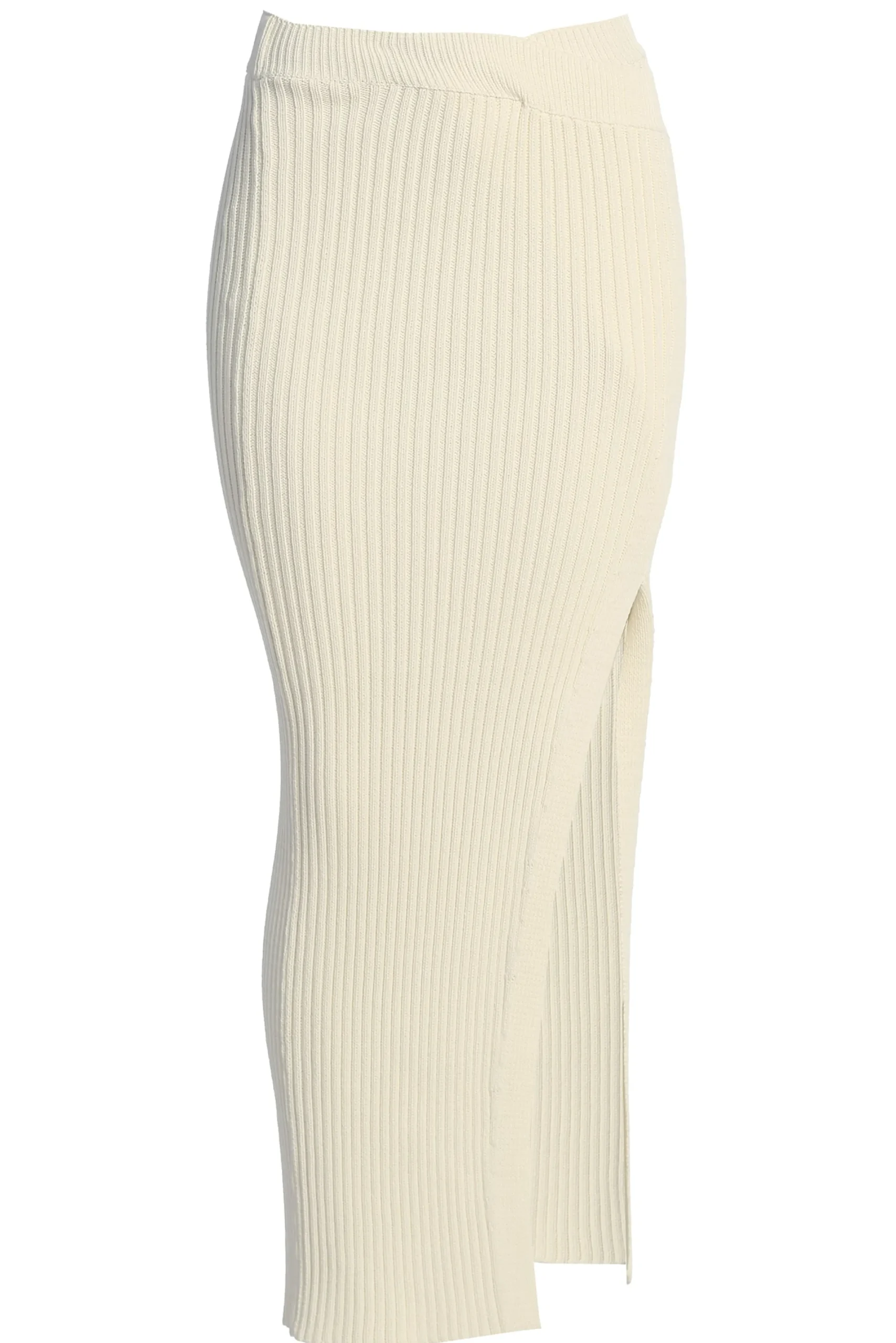 JLUXLABEL Ivory Hamptons Ribbed Slit Skirt