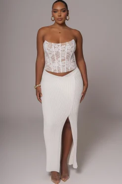 JLUXLABEL Ivory Hamptons Ribbed Slit Skirt