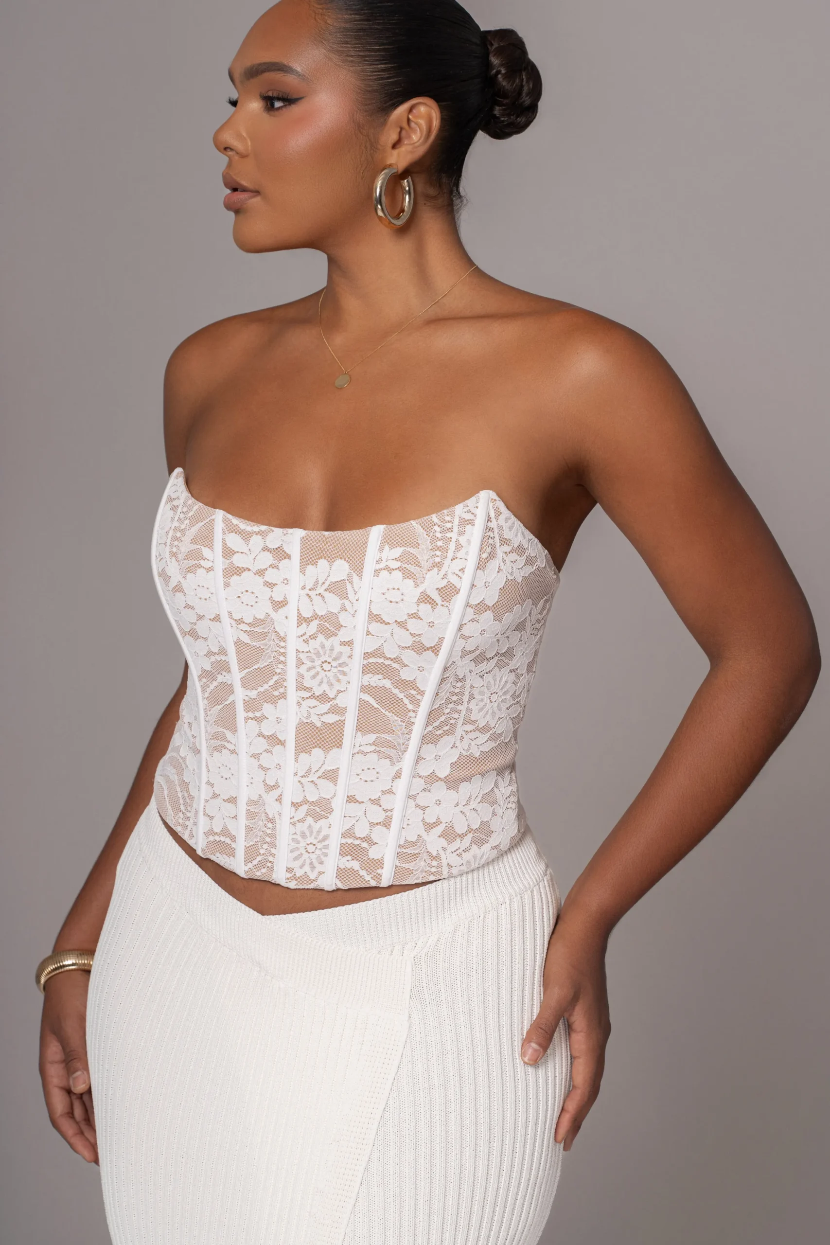 JLUXLABEL Ivory Hamptons Ribbed Slit Skirt