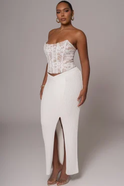 JLUXLABEL Ivory Hamptons Ribbed Slit Skirt