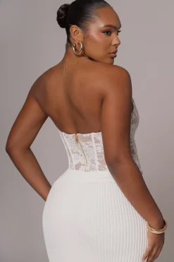 JLUXLABEL Ivory Hamptons Ribbed Slit Skirt