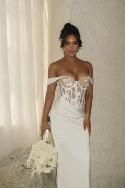 JLUXLABEL Ivory Infinite Love Satin Gown