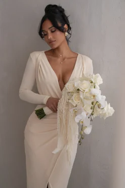 JLUXLABEL Ivory Jamie Plunge Maxi Dress