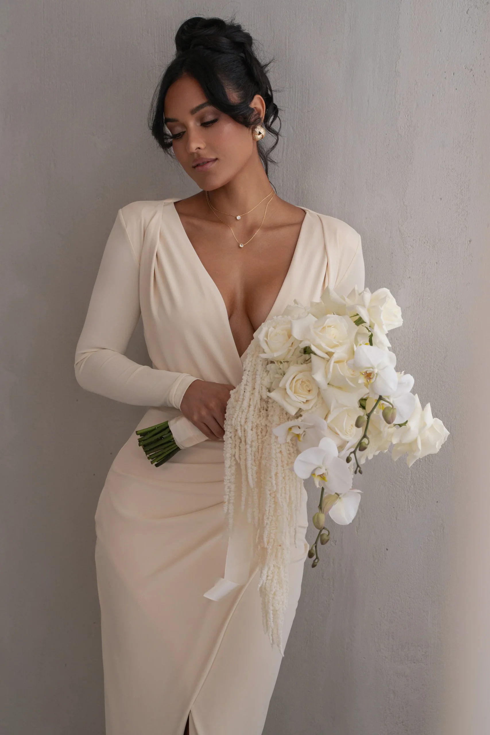 JLUXLABEL Ivory Jamie Plunge Maxi Dress